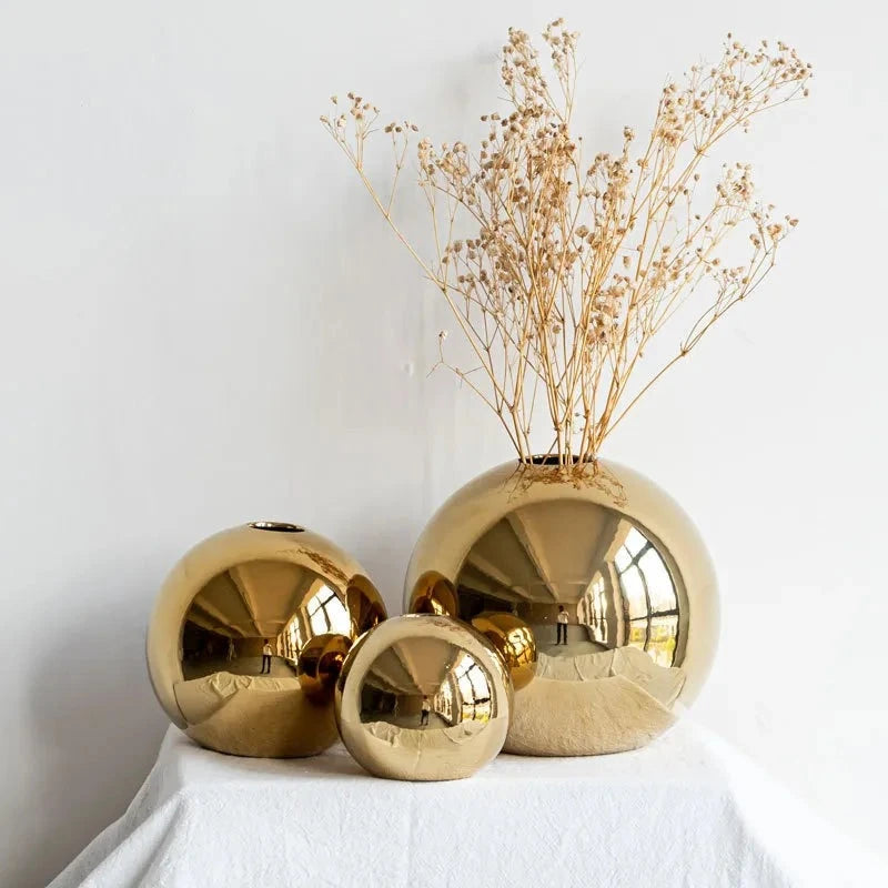 Plating Golden Ball Ceramic Vase Home Decoration Ornaments - Thekozyhome