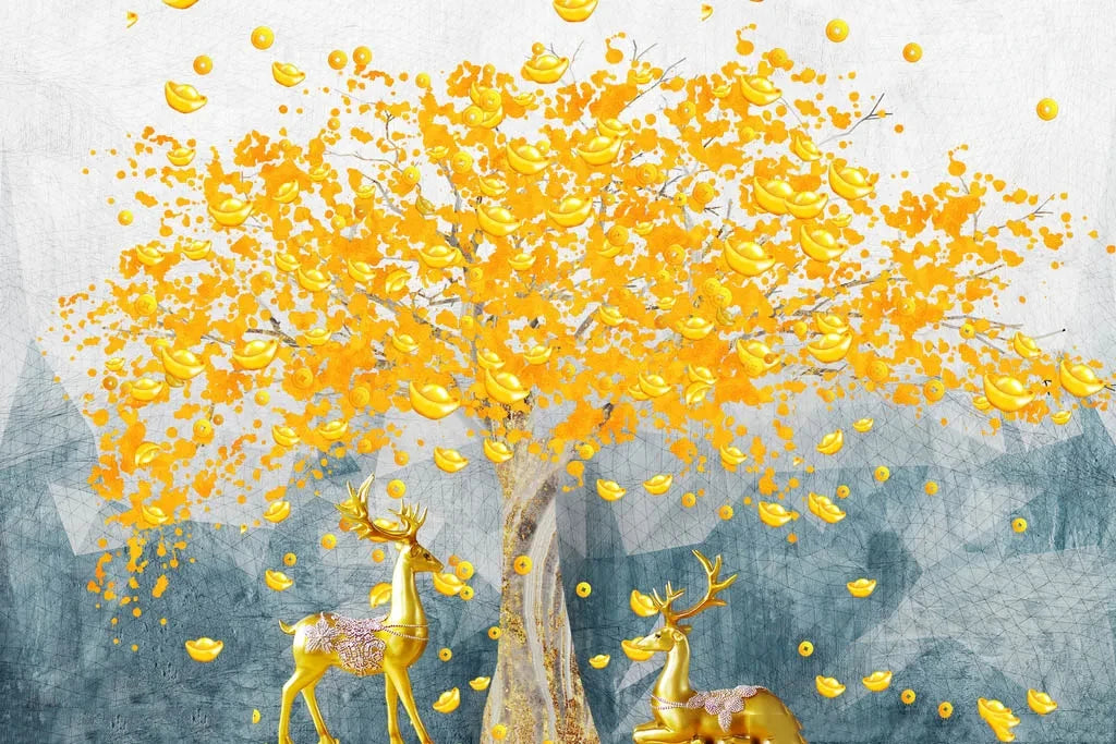 Luxury Lucky Gold Tree Poster Prints For Living Room - Thekozyhome