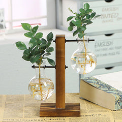 Creative Glass Desktop Planter Bulb Vase Wooden - Thekozyhome