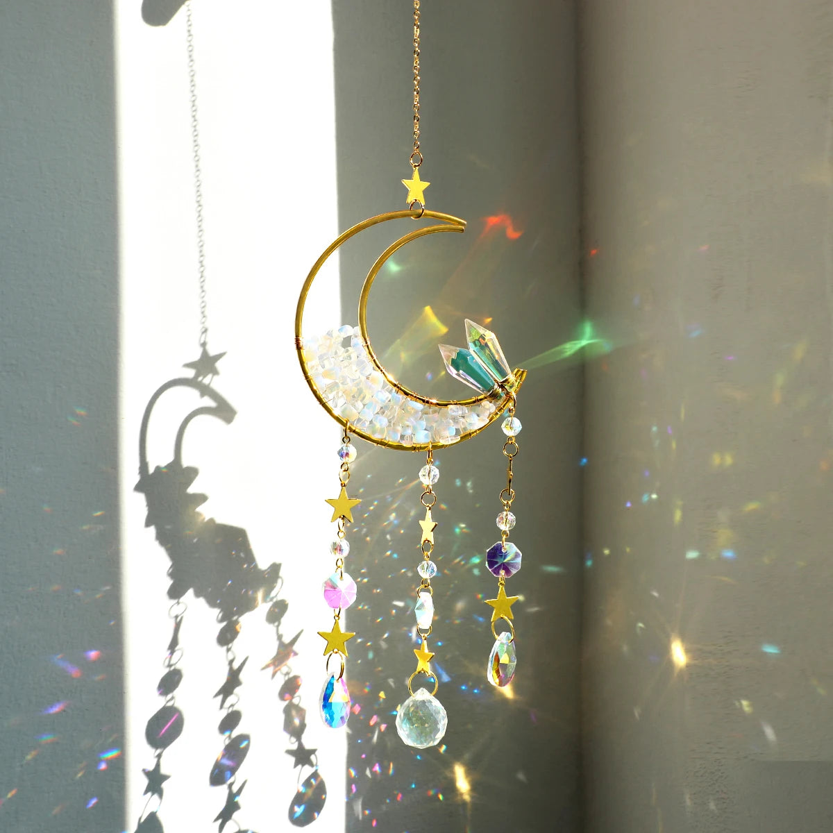 Gold Moon Star Rainbow Sun Catcher Indoor Window - Thekozyhome